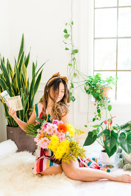 $20 flower wall photo backdrop DIY tutorial plus how to repair damaged hair