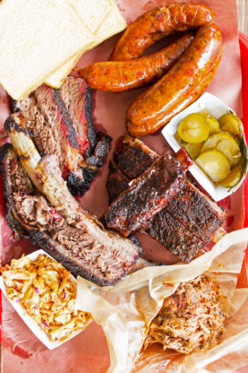 A variety of Bar B-Q items including brisket and sausages from La Barbecue