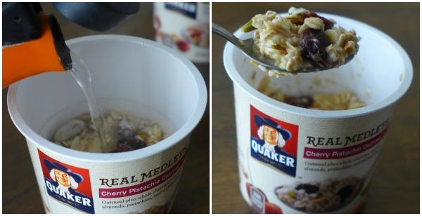 Breakfast Blitz 2 A delicious bowl of Quaker Real Medleys Oatmeal+ with fresh berries, nuts, and a spoon, ready for a nutritious breakfast.
