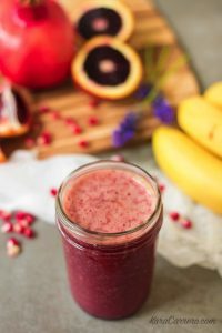 Pomegranate, blood orange smoothie with banana to sweeten it.