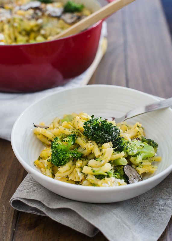 Truffled Mac and Cheese with Broccoli and Goat Cheese | www.kitchenconfidante.com | Tangy goat cheese adds oomph to a family favorite.