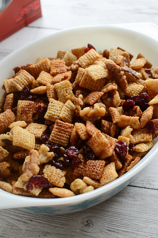 Cranberry Nut Chex Mix - a holiday twist on the classic! This easy recipe is made in the microwave and you won't believe how delicious it is!