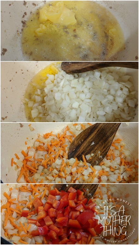 adding veggies into a pot