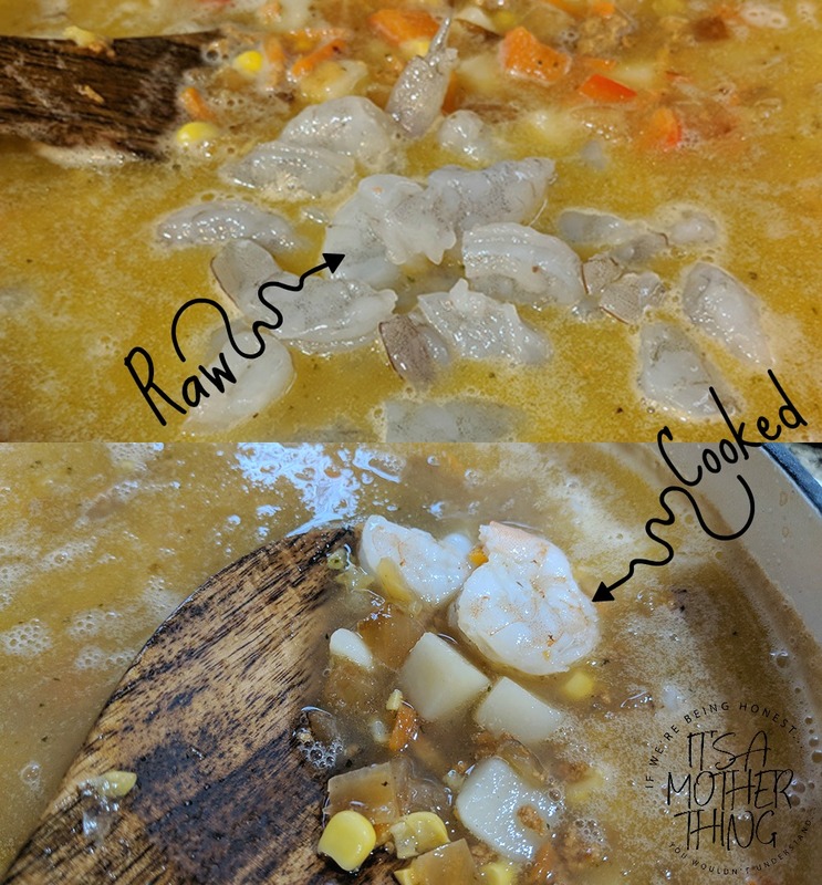 Raw shrimp vs cooked shrimp in a stew