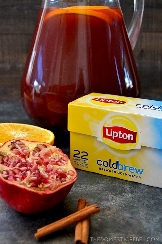 This Spiced Pomegranate Orange Iced Tea is a fantastic reimagined tea recipe! Vibrant oranges, tart pomegranate and spicy cinnamon combine to create this bright and easy iced tea recipe! #BrightBites #ad